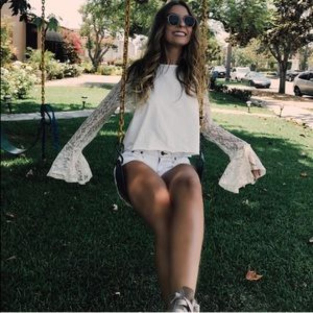 LF Cream Crochet Lace Bell Sleeve Top NWT Small